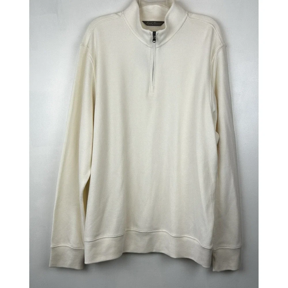 Daniel Cremieux Signature Sweater Mens XL 1/4 Zip Ivory Casual Resort Golf Vaca